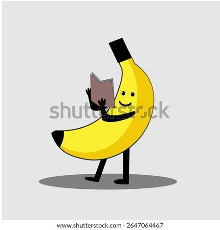A fun back-to-school vector image featuring a cute banana character reading a book, surrounded by school supplies like pencils and backpacks—perfect for adding humor and charm to learning themes.