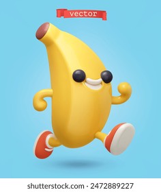 Fun banana character, 3d render vector cartoon icon