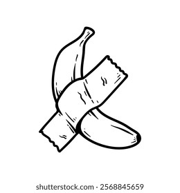 fun banana in seal tape modern art cartoon character isolated drawing line style sketch classic vintage design illustration