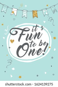 It's fun to be One, birthday party vector invitation card