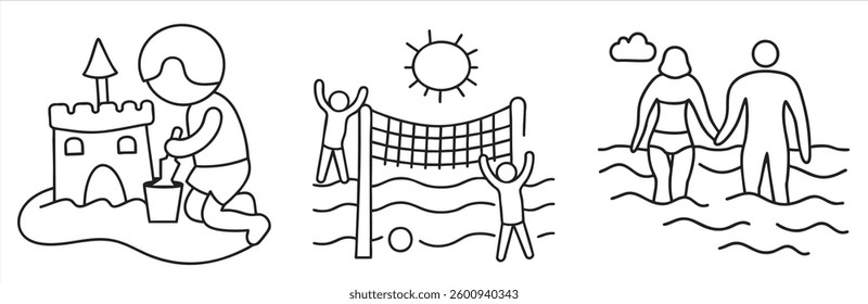 A fun beach scene with people playing and enjoying the sun.