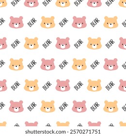 Fun Bear Theme Cartoon Bear Seamless For Kids. A playful seamless vector pattern is perfect for children products, fabric designs, nursery decor, and animal-themed merchandise.