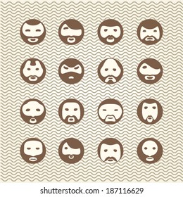 fun beard faces icons set