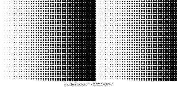 Divertido hermoso blanco y negro tonos medios retro arte pop funky urbano colorido cómic. Textura de degradado semitono punteado. Fondo de lunares desapareciendo. Fondo de patrón de gradación de puntos repetitivos