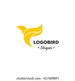 Fun, beauty, isolated, cartoon, geek, strict tit flies. triangular vector shape. stylish, minimalistic,flat,elegant, royal,silhouette stylized logotype, yellow color logo template. Dove, tit, colibri.