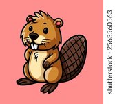 fun beaver cartoon character isolated colored drawing line art style sketch classic vintage design illustration