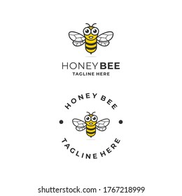 fun bee logo concept, honey, cartoon, animal mascot design template