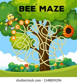 fun bee maze concept illustration