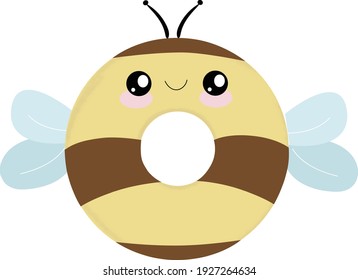 Spaß, Bienen-förmige Donuts mit kleinen Flügeln. Braune und gelbe Donuts.
Bienenzeichen. Glückliche Biene