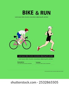 Fun bike and run event Poster Vector illustration