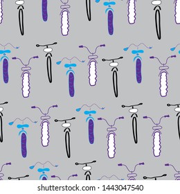 Fun bikes lined up in a row on a stylish gray background. These would be fun on napkins, fabric, backgrounds for scrapbooking and other playful projects.