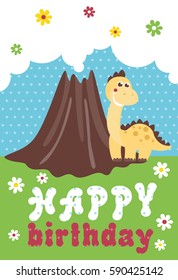 Fun Birthday Card with baby dino. Vector illustration.