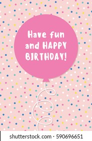 Fun Birthday Card design with balloon. Vector.