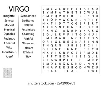 Fun Birthday Word Search Puzzle Game - Zodiac Virgo Traits