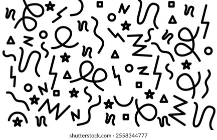 fun black abstract line doodle shape set. colorful doodle art seamless pattern background design on white background. creative minimalist style art symbol collection for children.