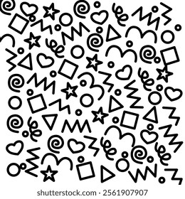 fun black abstract line doodle shape set. colorful doodle art seamless pattern background design on white background. creative minimalist style art symbol collection for children.