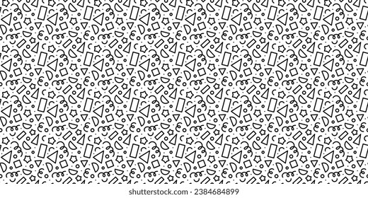 Fun black line doodle seamless pattern. Creative minimalist style art background for children or trendy design with basic shapes. Simple childish scribble backdrop.