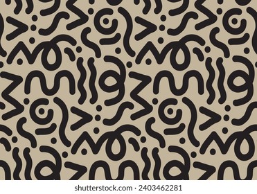 Fun black line doodle seamless pattern. Creative minimalist style art background for children or trendy design with basic shapes. S