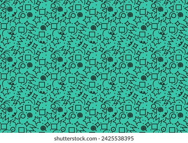 Fun black line doodle seamless pattern. Creative minimalist style art background for children or trendy design with basic shapes. Simple childish scribble backdrop.