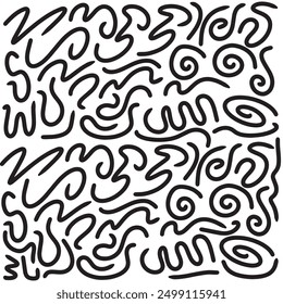 Fun black line doodle seamless pattern. Creative minimalist style art background for children or trendy design with basic shapes. Simple childish scribble.Illustration eps10
