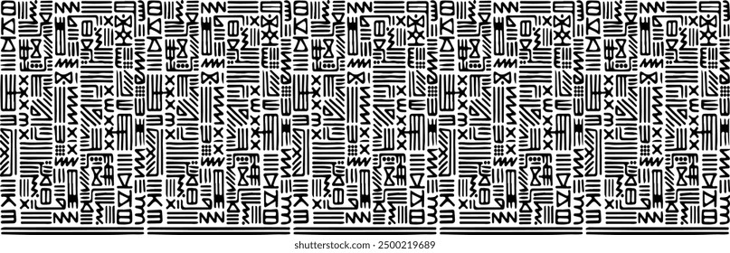 Fun black line doodle seamless pattern. Creative minimalist style art background for children or trendy design with basic shapes. Simple childish scribble backdrop.
