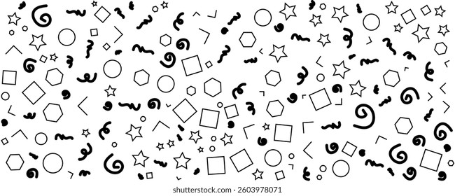 Fun black line doodle seamless pattern. Creative minimalist style art background for children or trendy design with basic shapes. Simple childish scribble backdrop.