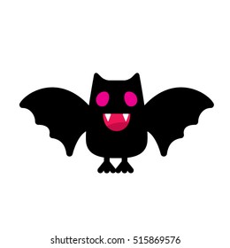 Fun black vampire bat. Isolated on white. For halloween party decoration. Vector illustration.