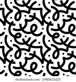 Fun black and white abstract line doodle seamless pattern. Creative minimalist style art background for children or trendy design with basic shapes. Simple childish scribble backdrop.