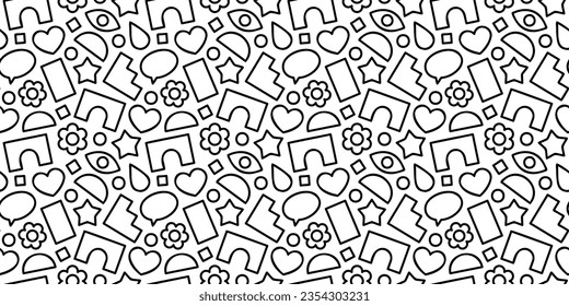 Fun black and white doodle seamless pattern. Creative minimalist style art background for children or trendy design with geometric shapes. Simple childish backdrop.