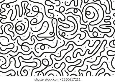 Fun black and white line art doodle. Abstract doodle with Hand scribble and dots. Design for fabrics, clothing, tote bags, and wrapping.