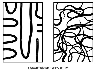 Fun black and white line doodle seamless pattern minimalist. Creative abstract squiggle style drawing background for children or trendy design with basic shapes.