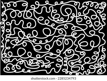 Fun black and white scribbles line doodle pattern. Creative abstract drawing background for children.