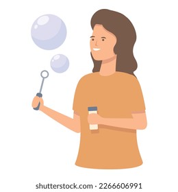 Fun blowing bubbles icon cartoon vector. Kid soap. Girl play