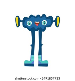 Fun blue alien with long legs. Cute cartoon character. Vector flat illustration. 