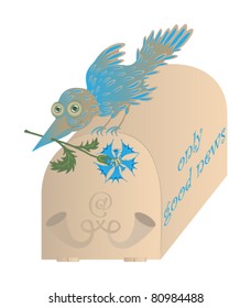  fun blue bird with a flower sitting on the mailbox