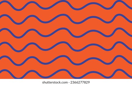 Fun blue curve line pattern with orange background. Illustration vector