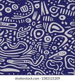 Fun blue line doodle seamless pattern. Creative abstract style art background for children or trendy design with basic shapes. Simple childish scribble 