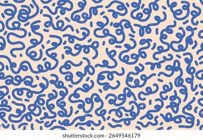 Fun blue line doodle seamless pattern background with minimalist style art. children style, vector eps 10