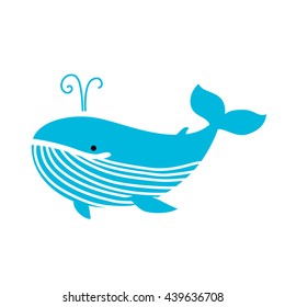 Fun Blue whale  icon. Cartoon whale baby vector illustration