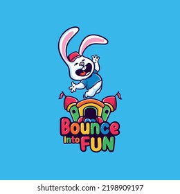 Fun Bounce House Happy Rabbit Logo Template