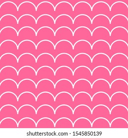 Fun bright abstract background with round white waves on the pink backdrop. Usable for posters, banners, cards, flyers, invitations. Vector illustration