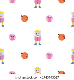 Fun bright kids seamless pattern with cute creatures.
