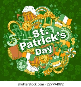 Fun, bright and original Saint Patricks Day greeting, made in the doodle style. Vector.