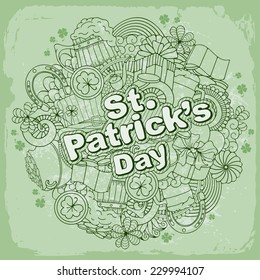Fun, bright and original Saint Patricks Day greeting, made in the doodle style. Vector.