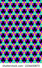fun and bright repeating seamless vector of yellow purple and blue interlocking shape background