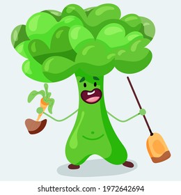 Fun broccoli. Salad. Vegetable. Vector