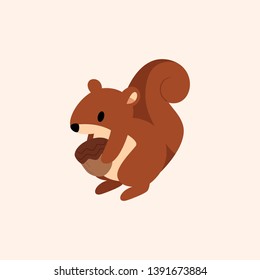 Fun Brown Spring Squirrel with Modern Flat Design Style Holding Peanuts