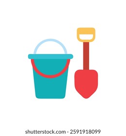 Fun bucket and spade icon suitable for summer projects.