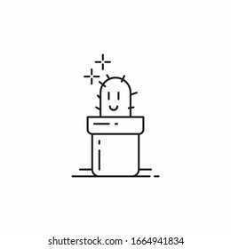 Fun cactus smiling simple icon line art design vector