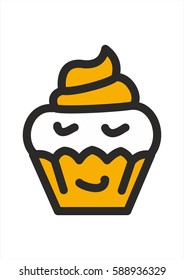 Fun cake isolated on white background. Icon sweets, hand-drawn